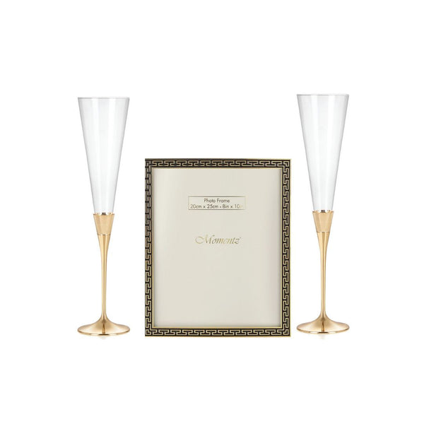 Set of 2 Champagne Flutes with Large Art Deco Style Photo Frame