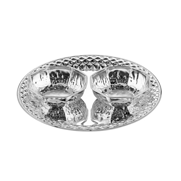 Round Tray With 2 Hammered Katoris - Silver