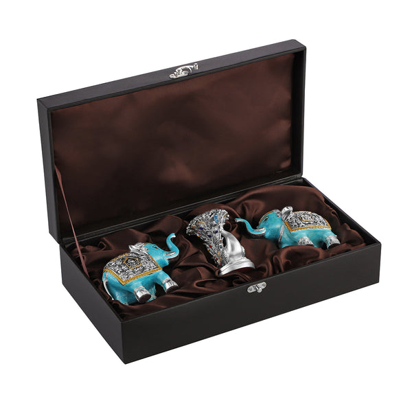 Pair of Feroza Elephant & Peacock Tea Light- Silver