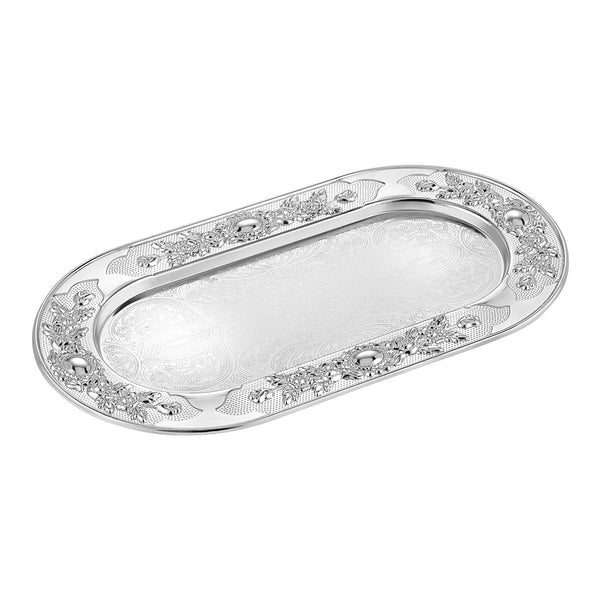 Flower Oval Designer Tray Silver