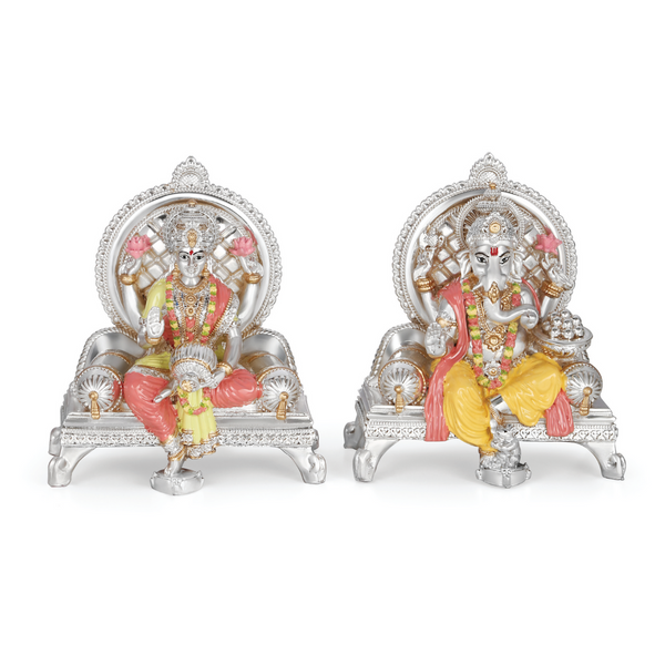 Silver Plated Laxmi Ganesha Statue | Laxmi Ganesh Murti