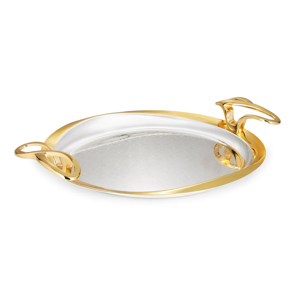 Self Design Round Tray with Designer Handle Silver Medium