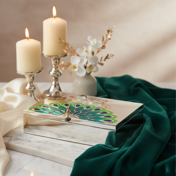 Peacock dry fruit Box Silver