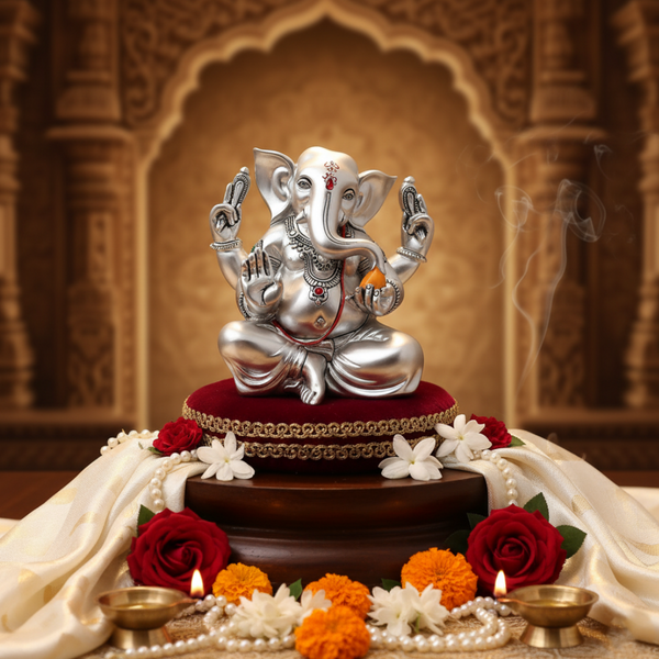 Glossy Ganesha (h-14 cm)- Silver