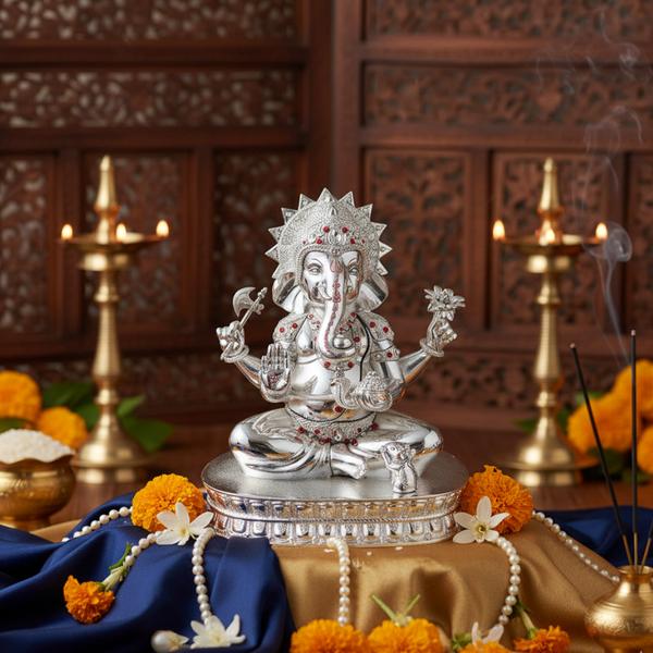 Silver Big Ganesha + Chakra (h-39 cm)- Silver