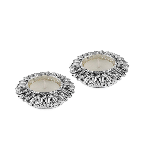 Sunflower tea light Silver- Set of 2