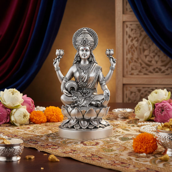 Lakshmi ji on kamal 13 inch- Silver