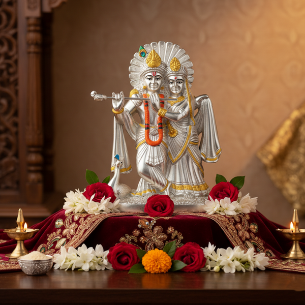 God Idols Radha Krishna Small - Silver