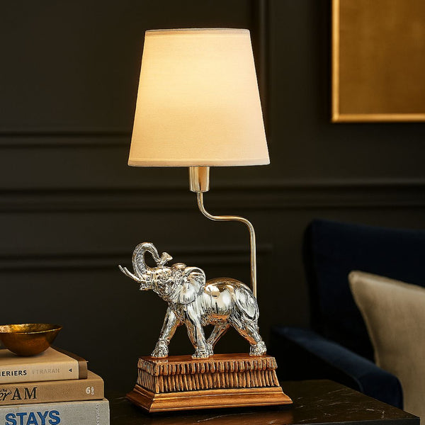 Silver Elephant Table Lamp with Elegant Shade (H-56CM)