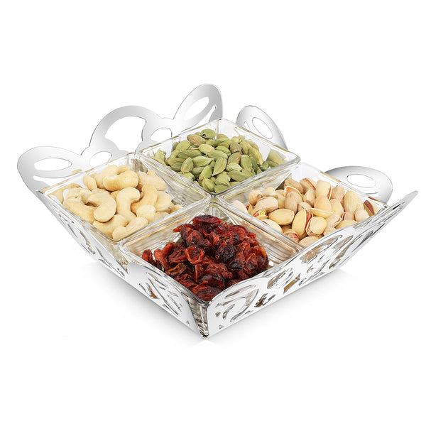 Designer Dry Fruit Platter Silver
