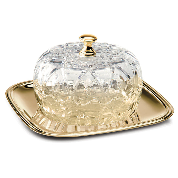 Glass Bowl With Lid- Gold