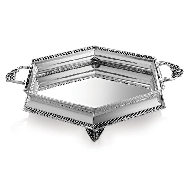 Hexagonal Tray with Handle & Feet - Silver