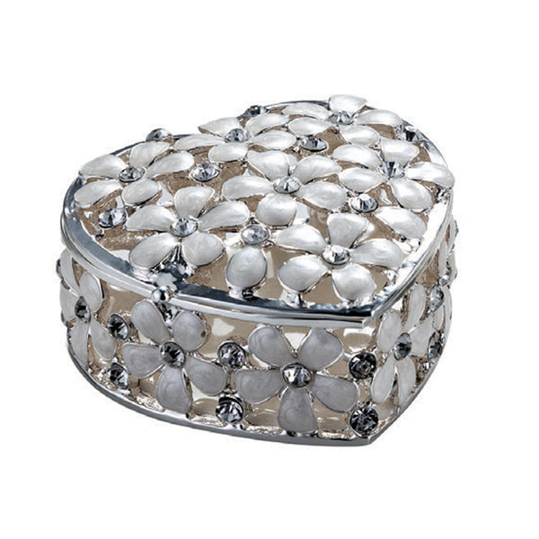 Flowers Heart Trinket Box Silver