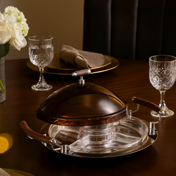 Stainless Steel 5 Compartment Round Dish with Cover with box- Silver