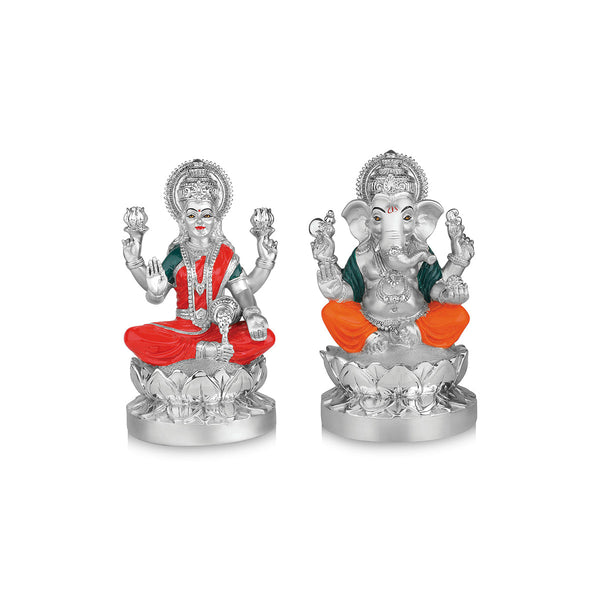 Silver lotus Laxmi Ganesha Set (h-21 cm)