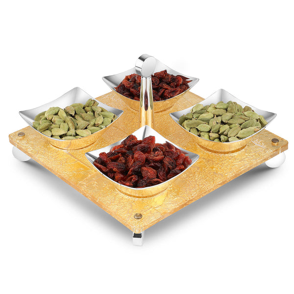 Golden Tray with 4 Nut Bowl Silver