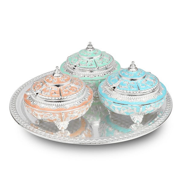 Tray with 3 pastel colour sugarpot