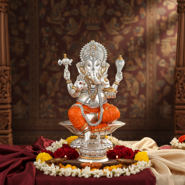 Siting Ganesha (h-30.5)- Silver