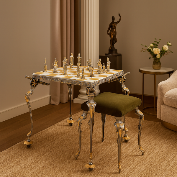 Luxury Chess with Table- Silver