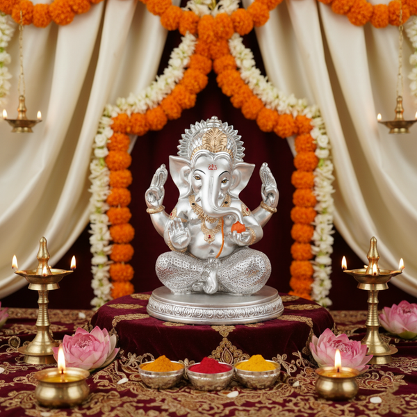 Doted Ganesha | Silver Plated Ganesh Idol | Ganpati Idol for Gift