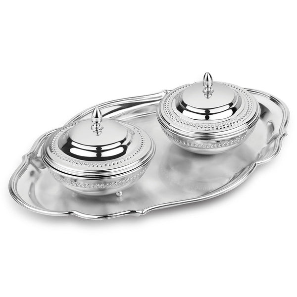 Oval Cutwork Tray (Silver) 2 Sugar Bowl (Silver) - 9948+9938