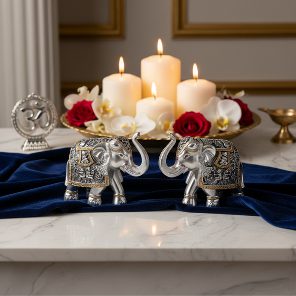 Set of 2 Silver Elephant Medium (9.5cm)